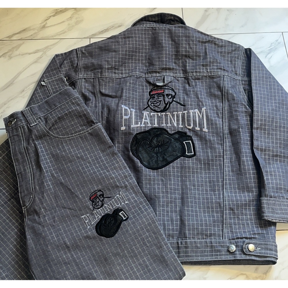 Vintage Y2K Barcode Jeans Platinum The Champ Set Pants 34x34 & Jacket M Hip Hop